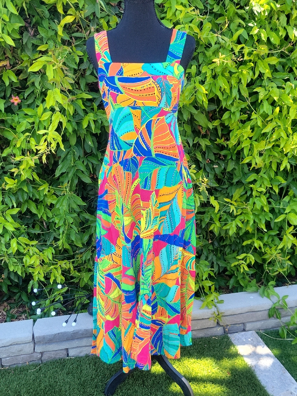 Vibrant Multicolor Tropical Print Sleeveless Maxi Dress XS